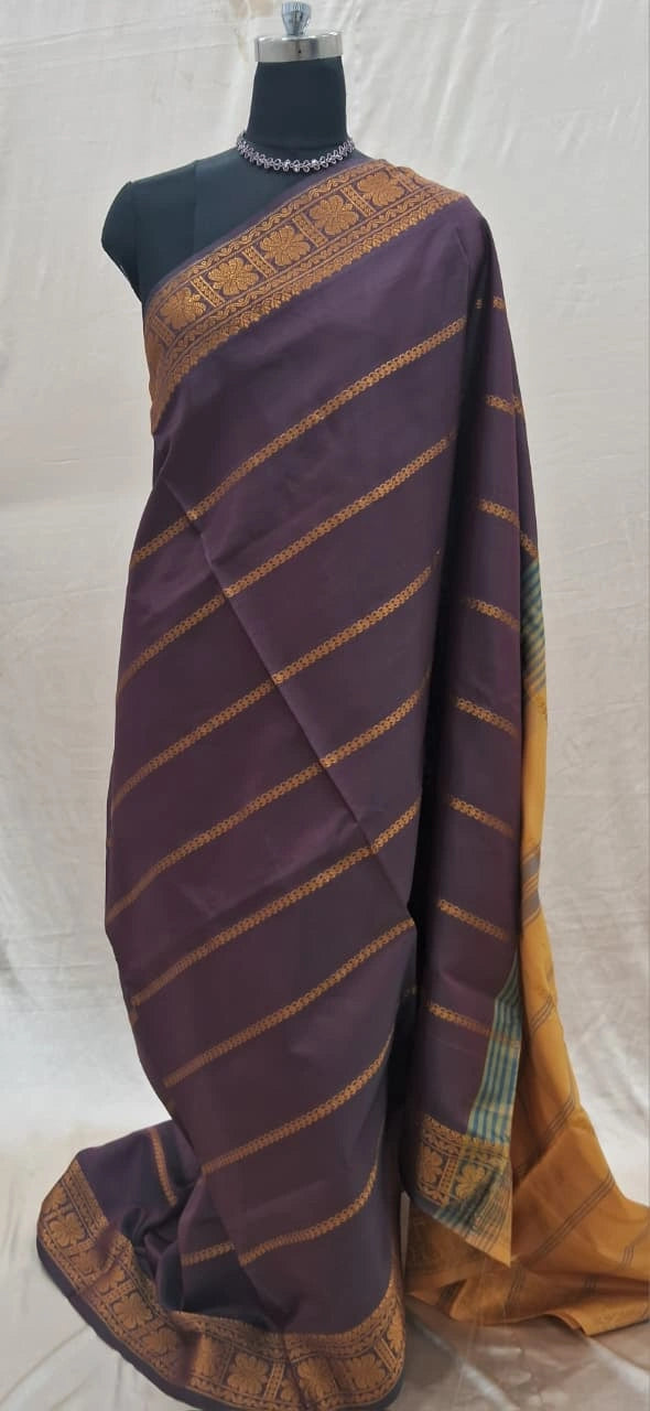 Dark Chocolate Brown Handwoven Banana Silk Saree 