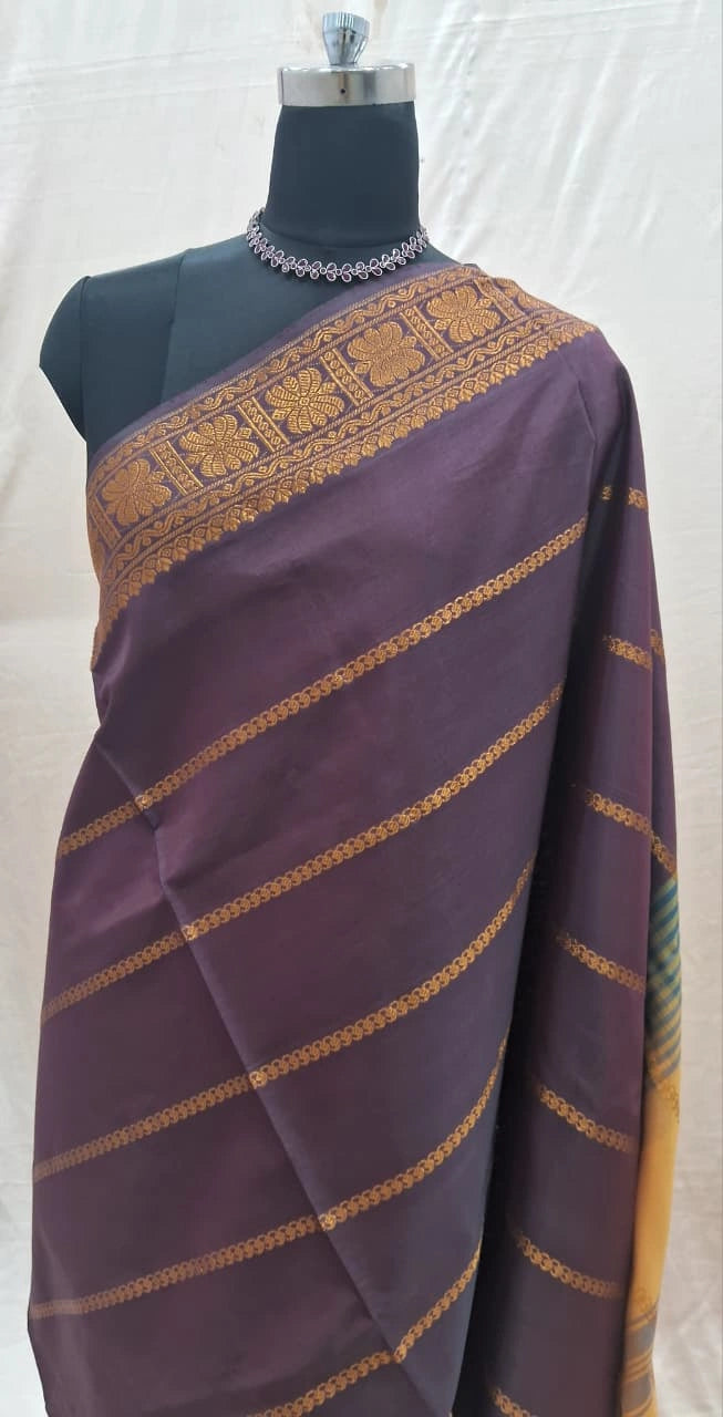 Dark Chocolate Brown Handwoven Banana Silk Saree 1