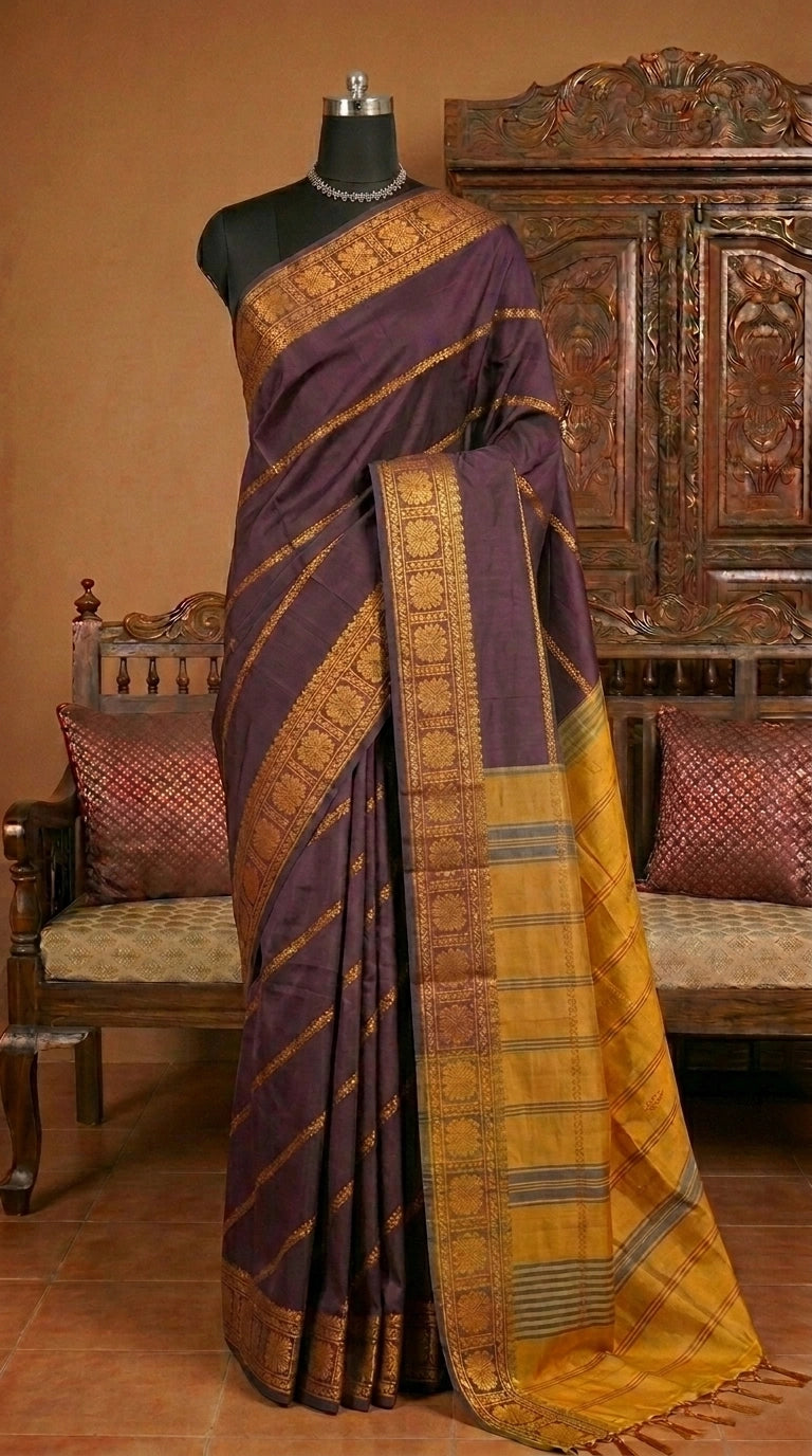 Dark Chocolate Brown Handwoven Banana Silk Saree