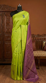 Bright green handwoven banana silk saree 