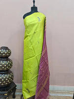 Bright green handwoven banana silk saree 
