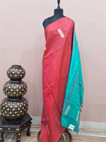 Reddish-pink handwoven banana silk saree 