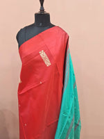 Reddish-pink handwoven banana silk saree 1