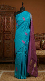 A Marine Blue handwoven banana silk saree 
