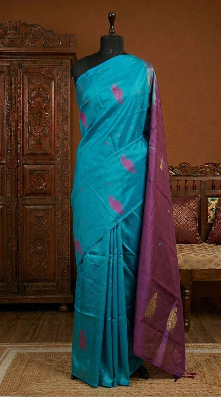 A Marine Blue handwoven banana silk saree 