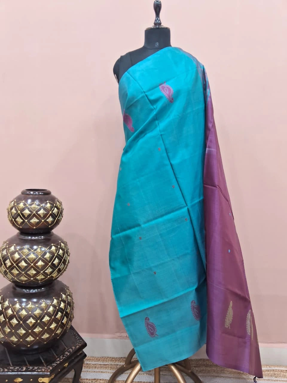 A Marine Blue handwoven banana silk saree 