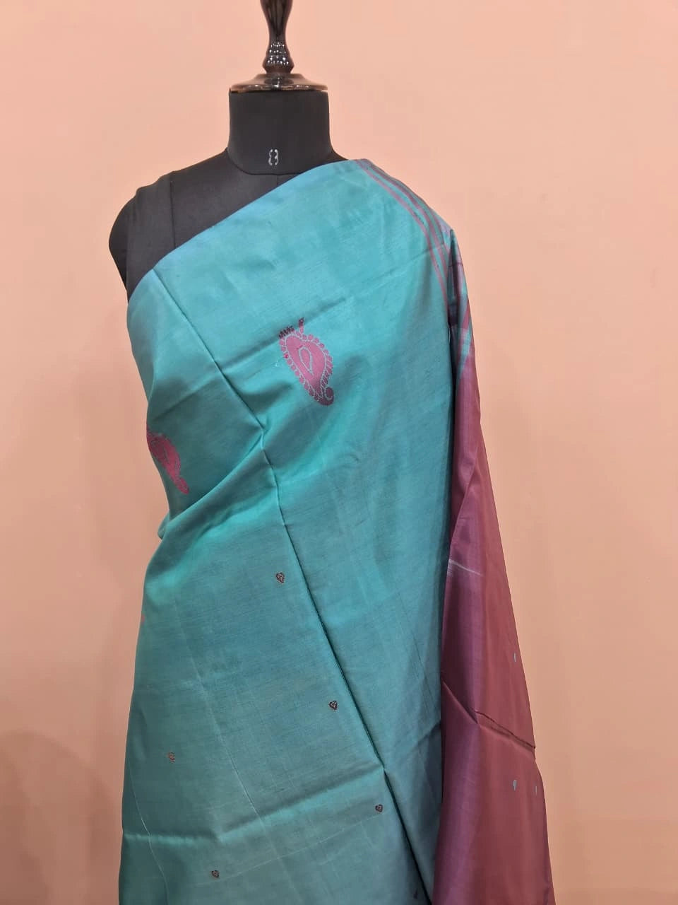 A Marine Blue handwoven banana silk saree 1