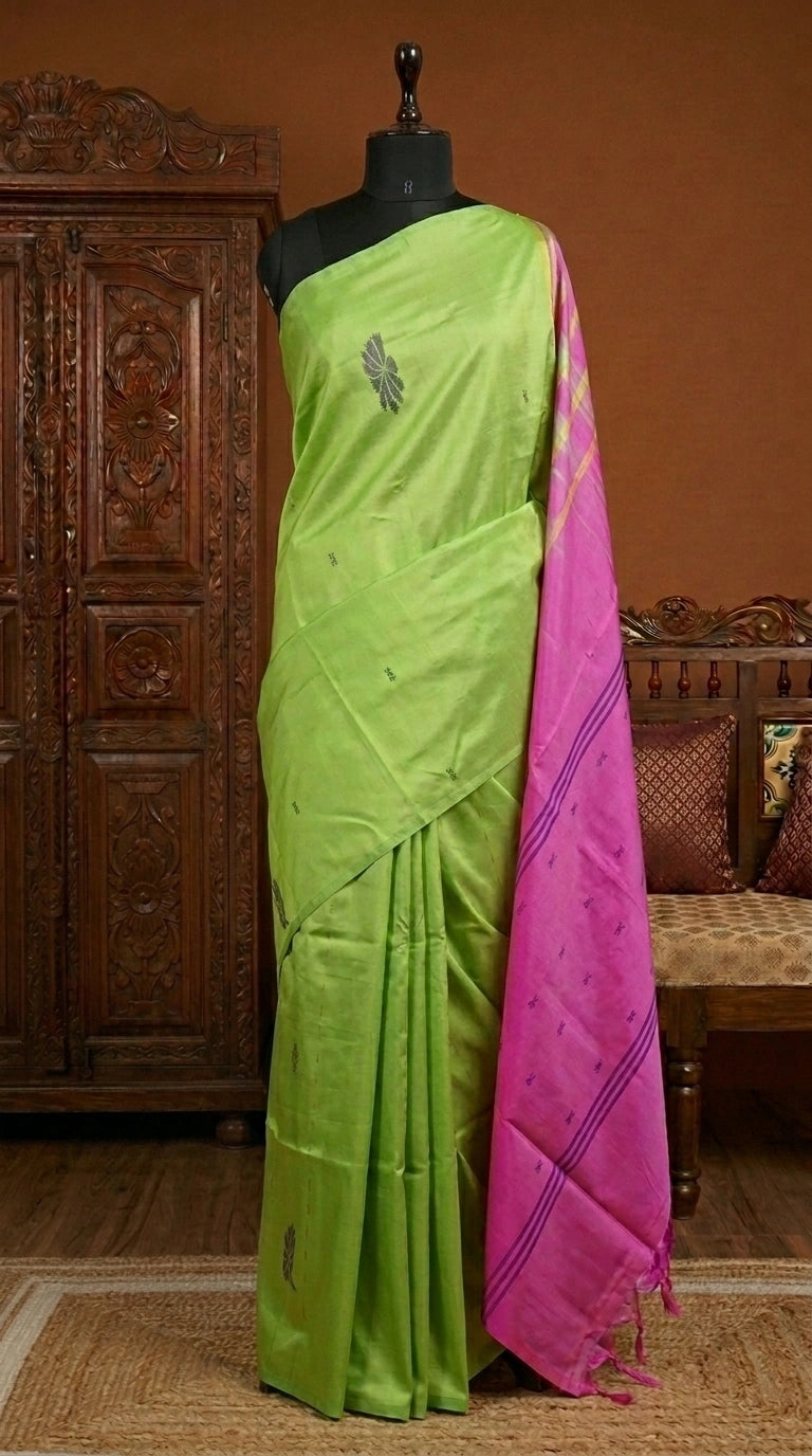 Leaf green handwoven banana silk saree 