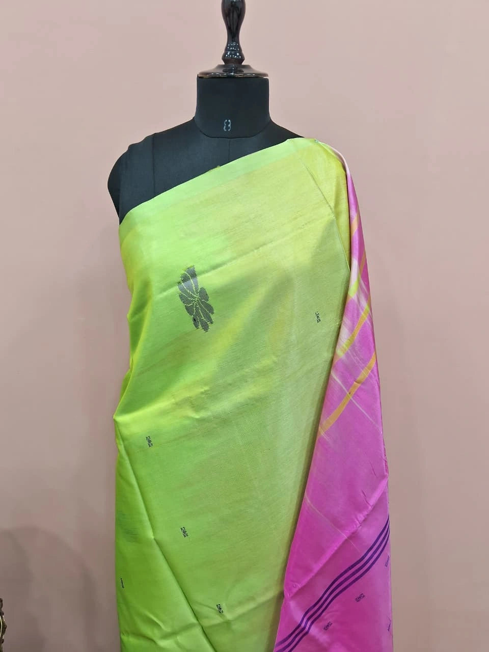 Leaf green handwoven banana silk saree 1