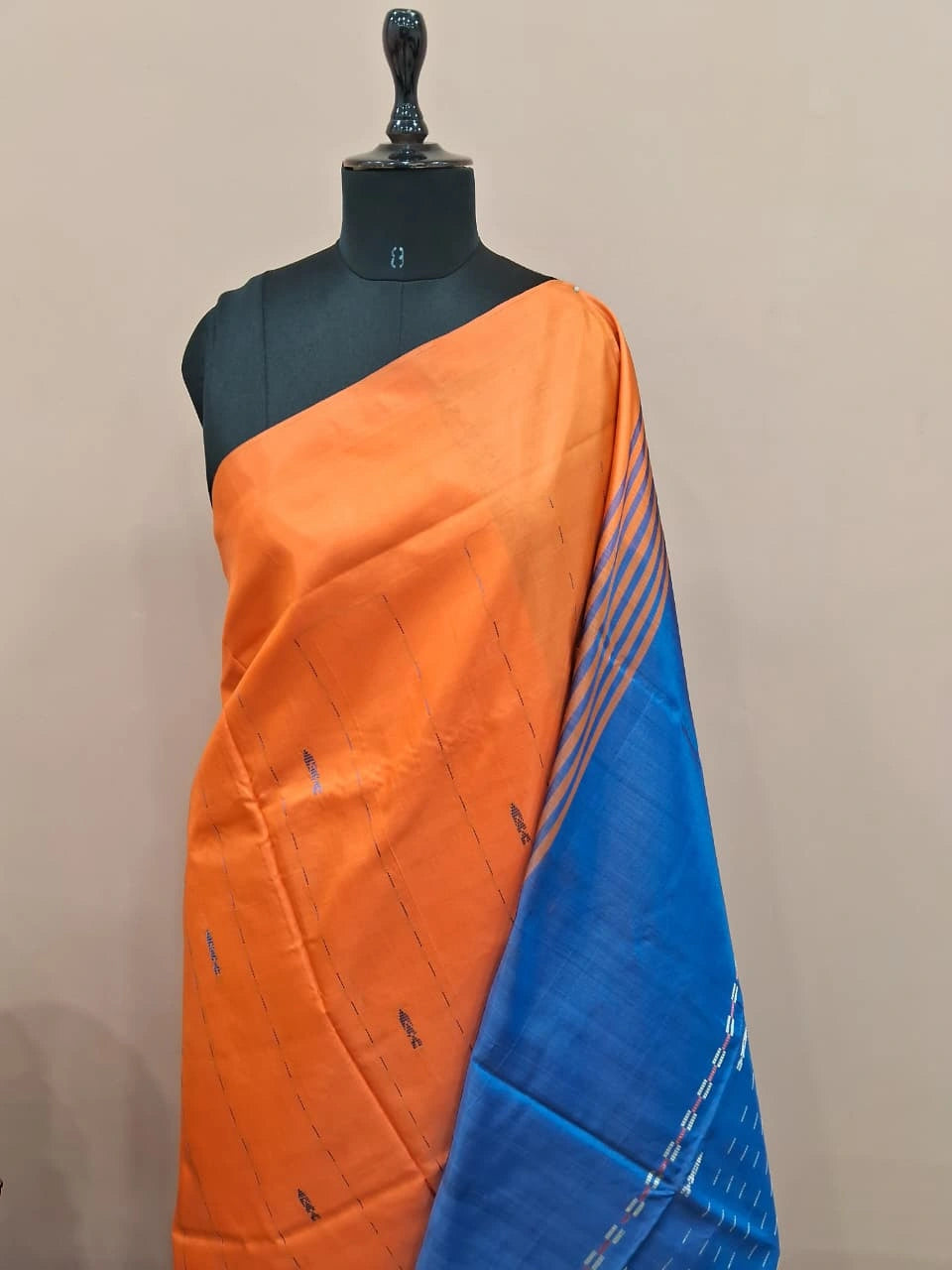 An orange handwoven banana silk saree 1