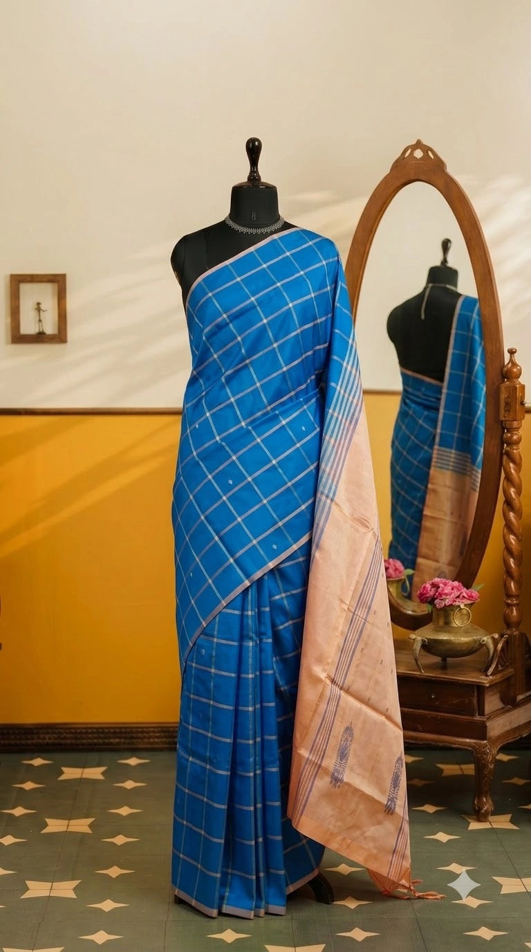 Royal blue handwoven banana silk saree