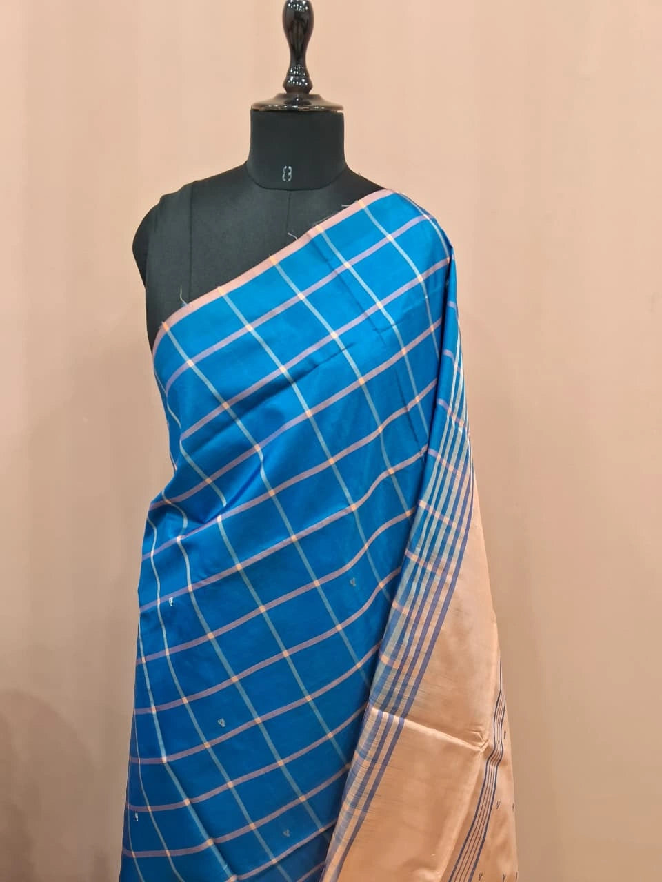 Royal blue handwoven banana silk saree 1