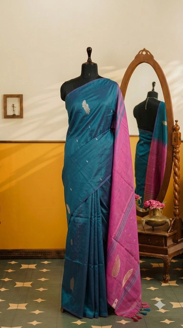 Dark elephant grey handwoven banana silk saree