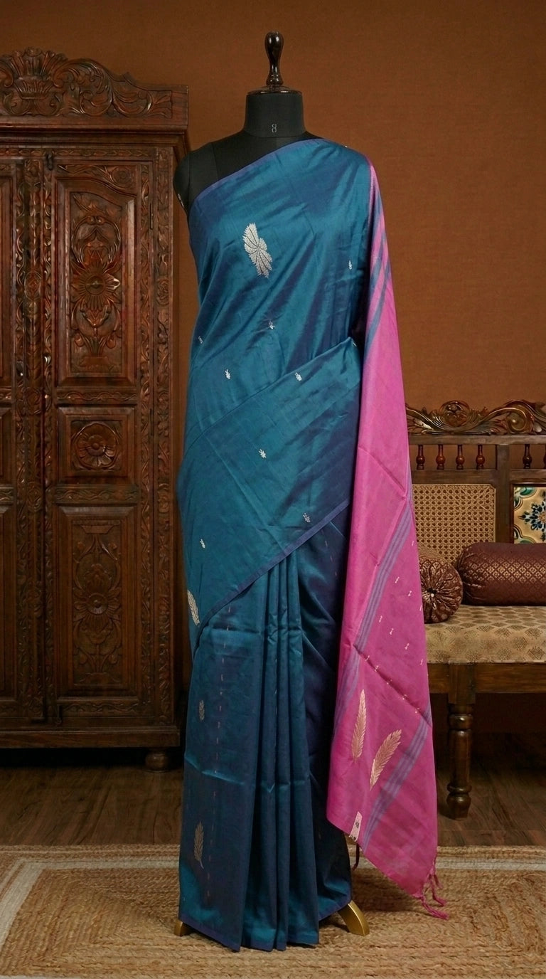 Dark elephant grey handwoven banana silk saree