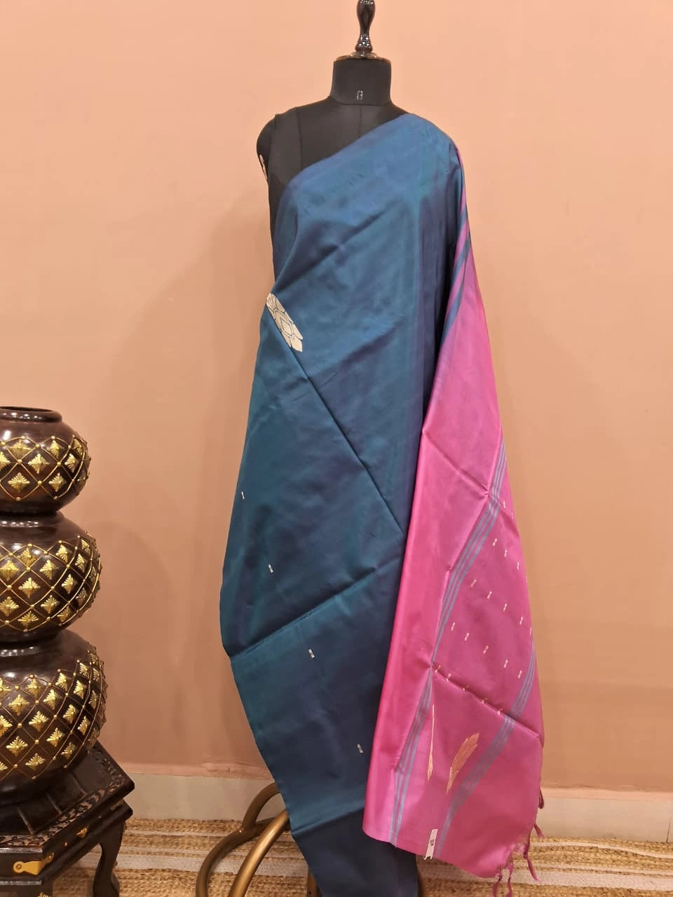 Dark elephant grey handwoven banana silk saree 