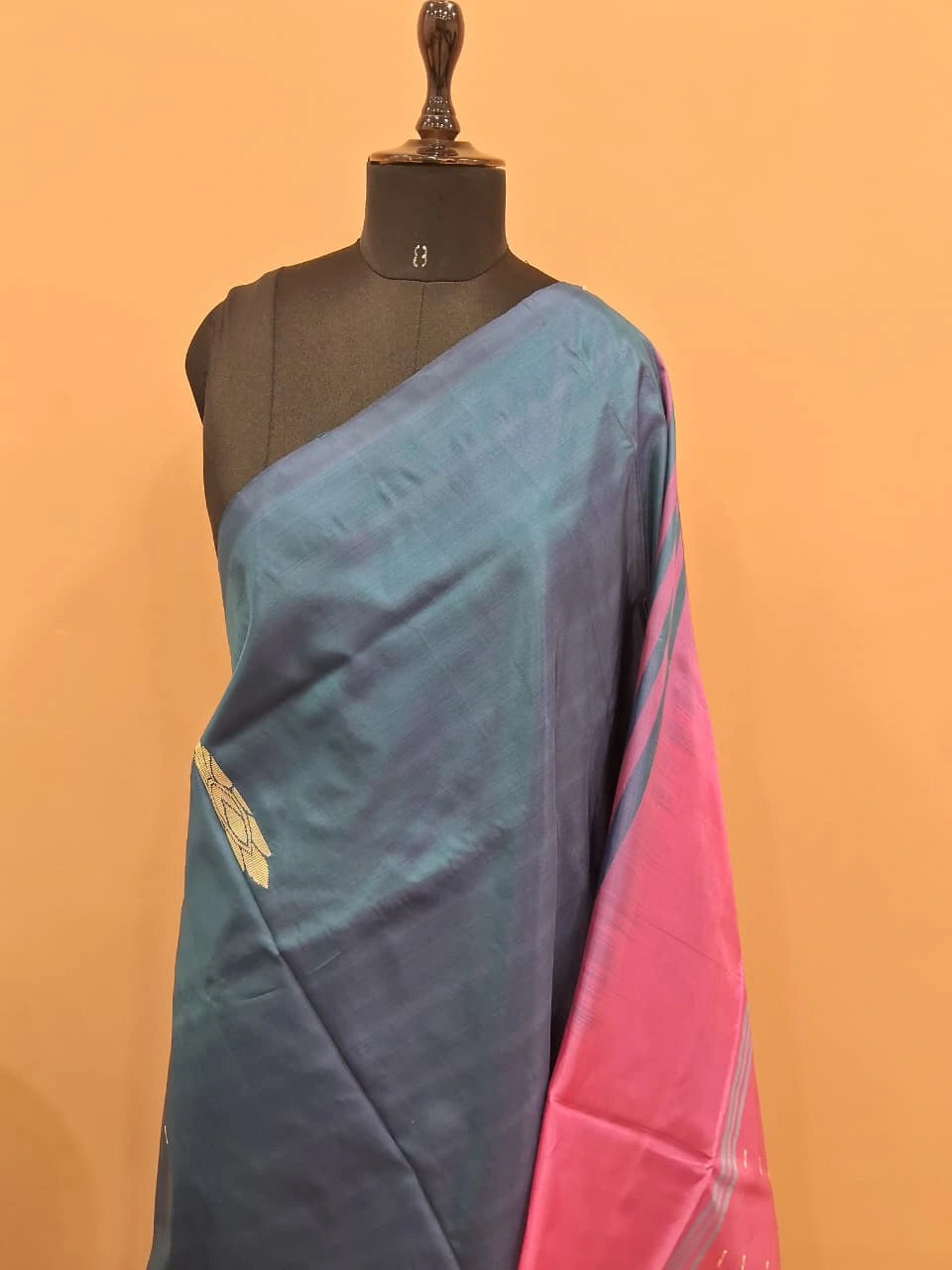 Dark elephant grey handwoven banana silk saree 1