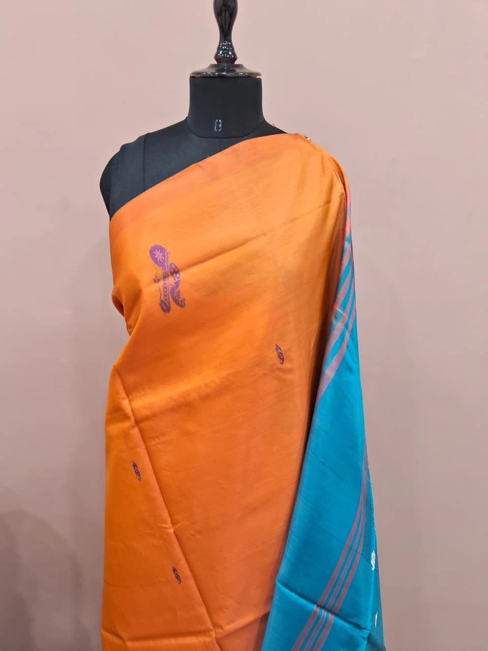 Dark orange handwoven banana silk saree 1