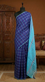 Navy blue handwoven banana silk saree 