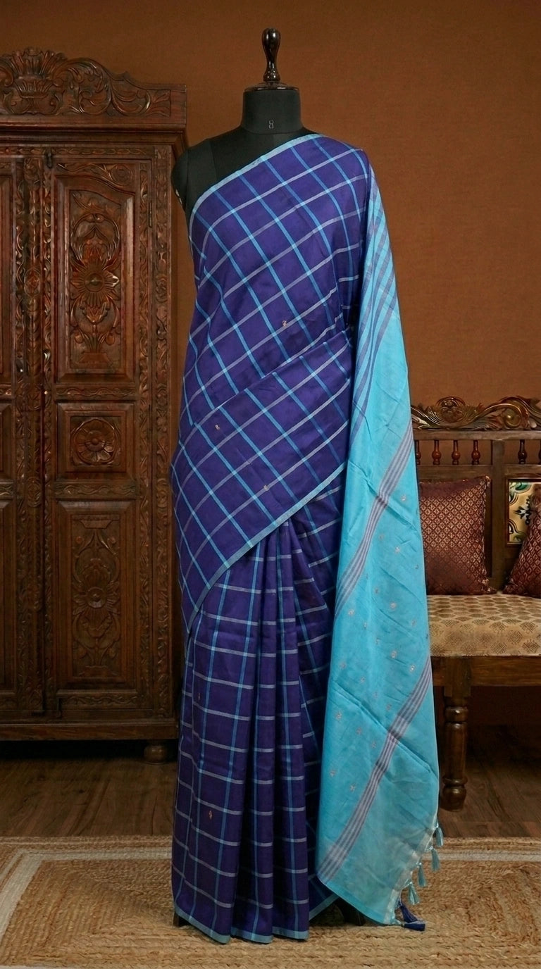 Navy blue handwoven banana silk saree 