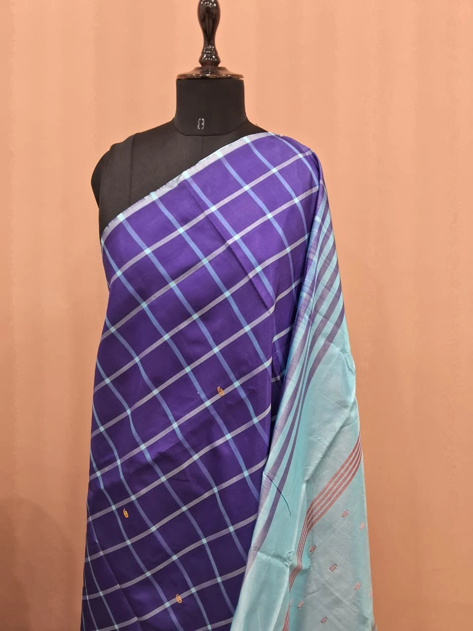 Navy blue handwoven banana silk saree 1