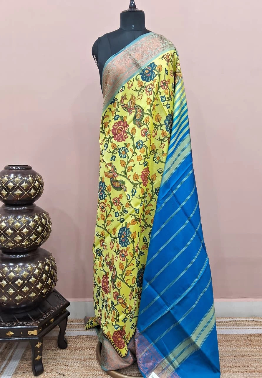 Light yellow handwoven banana silk saree 1