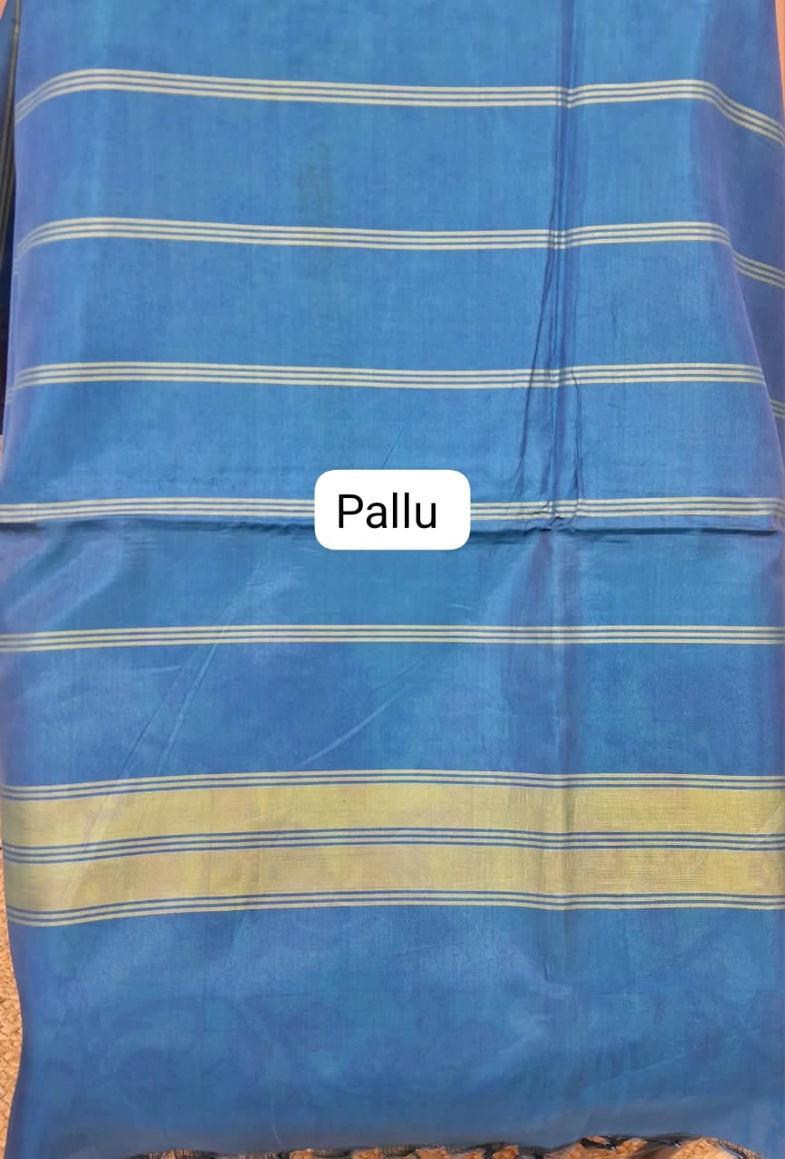 Light yellow handwoven banana silk saree pallu