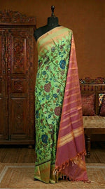 Pista green handwoven banana silk saree 