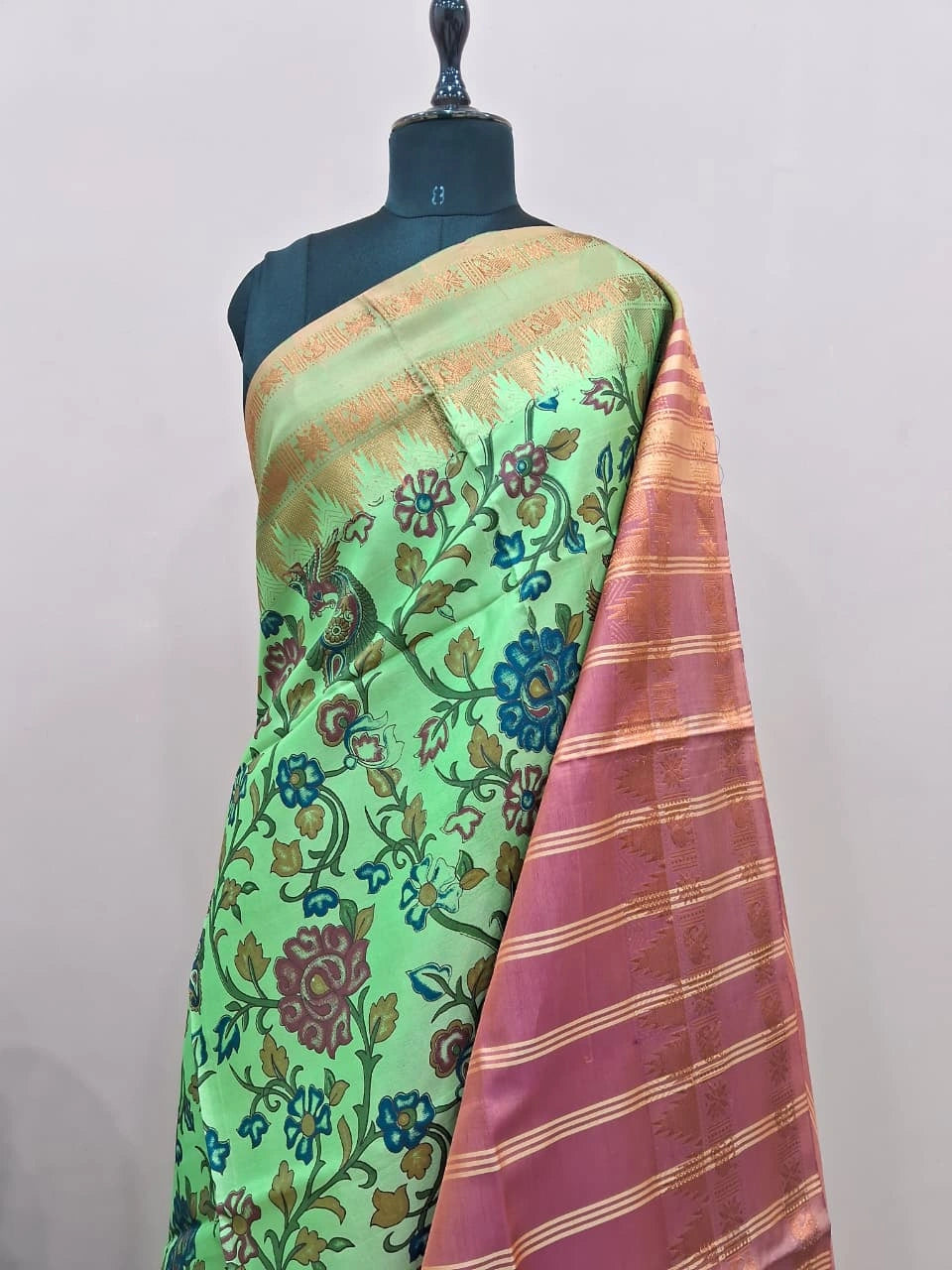 Pista green handwoven banana silk saree 