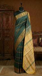 Dark green handwoven banana silk saree