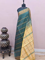 Dark green handwoven banana silk saree