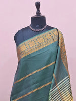 Dark green handwoven banana silk saree 1