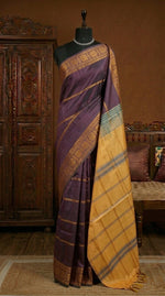 Eggplant handwoven banana silk saree 