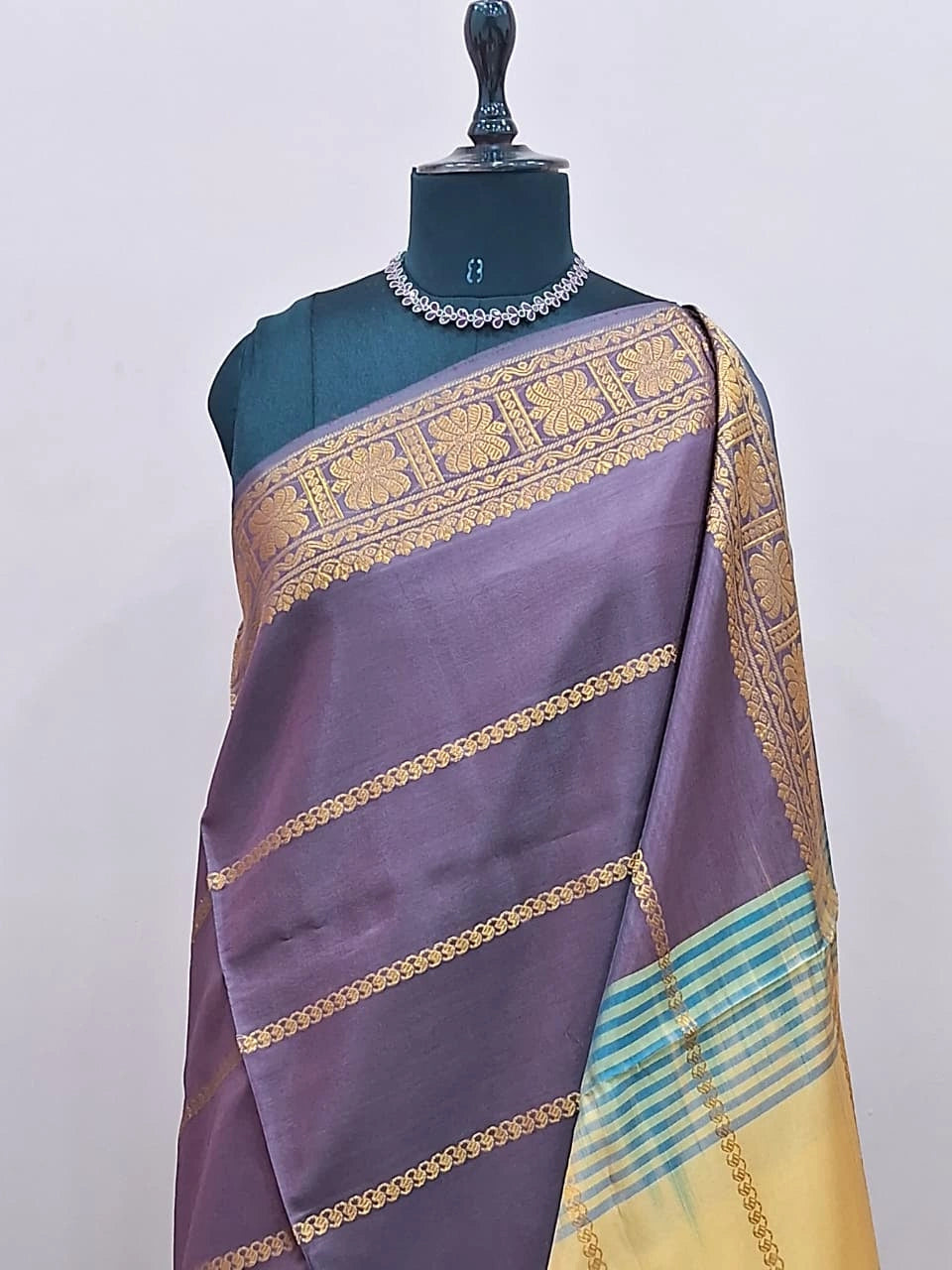Eggplant handwoven banana silk saree 1
