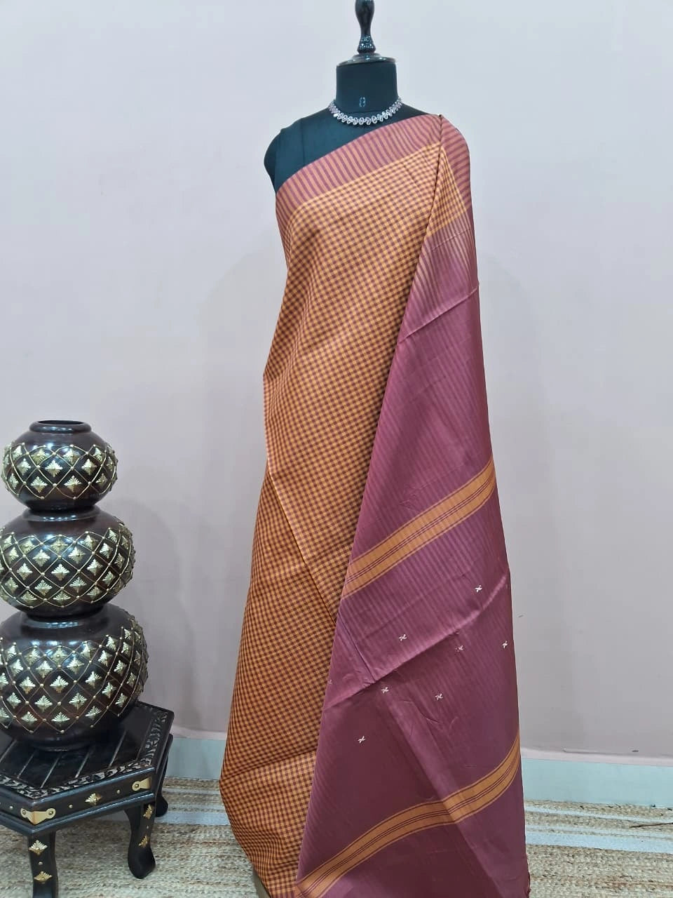 Mustard yellow handwoven banana silk saree