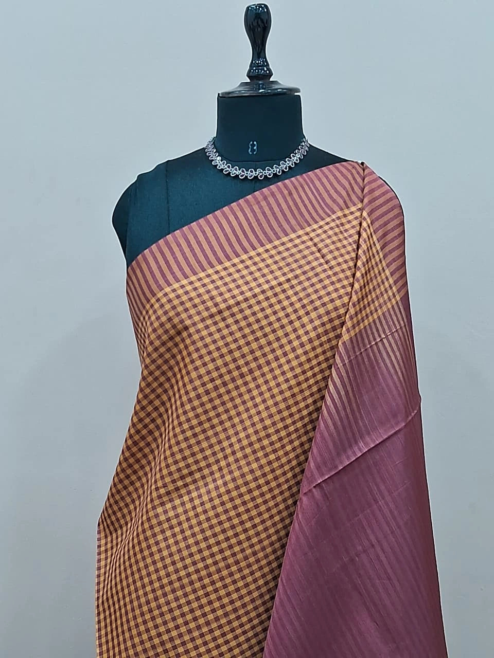 Mustard yellow handwoven banana silk saree 1