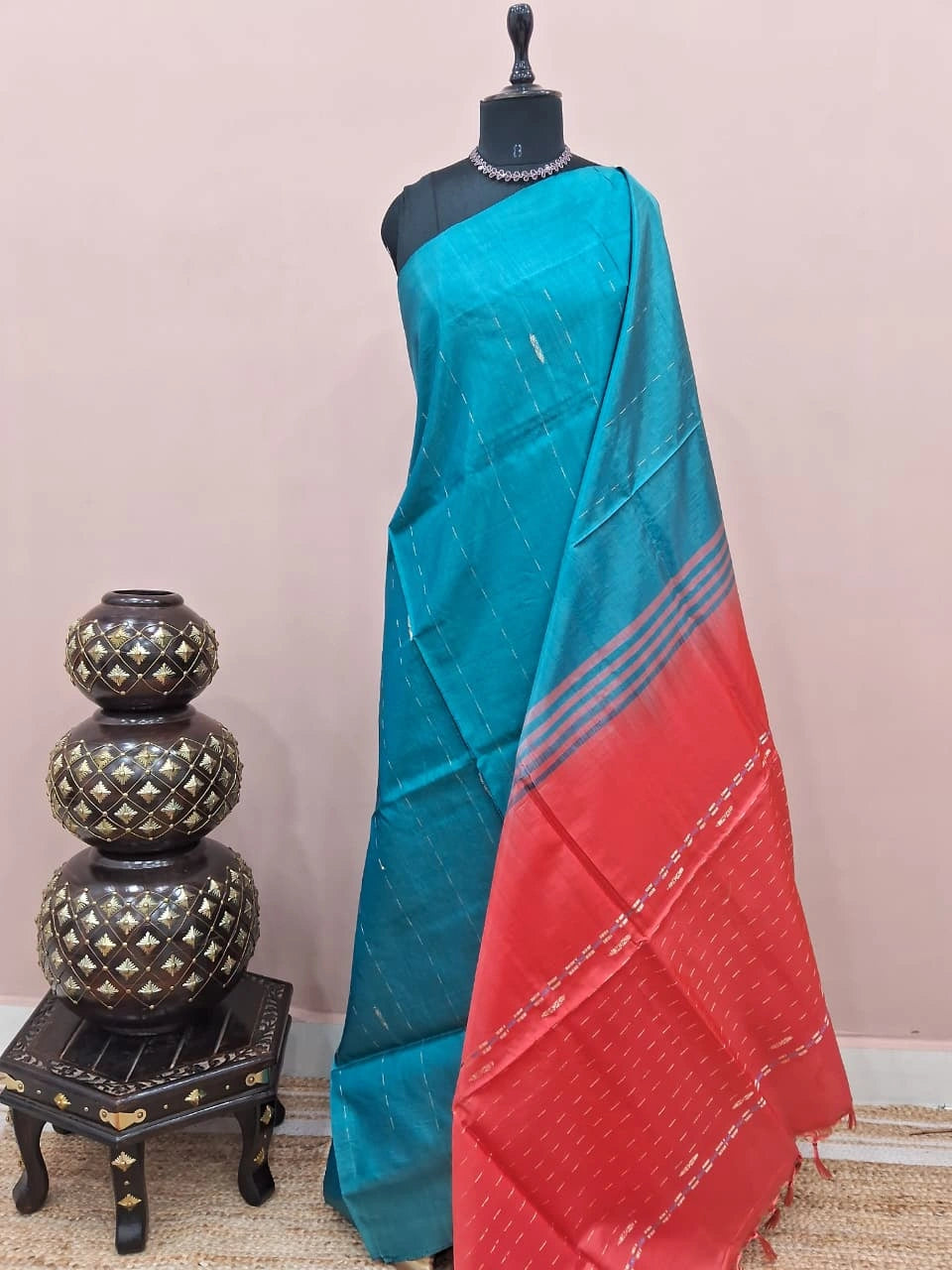 Ocean Blue handwoven banana silk saree