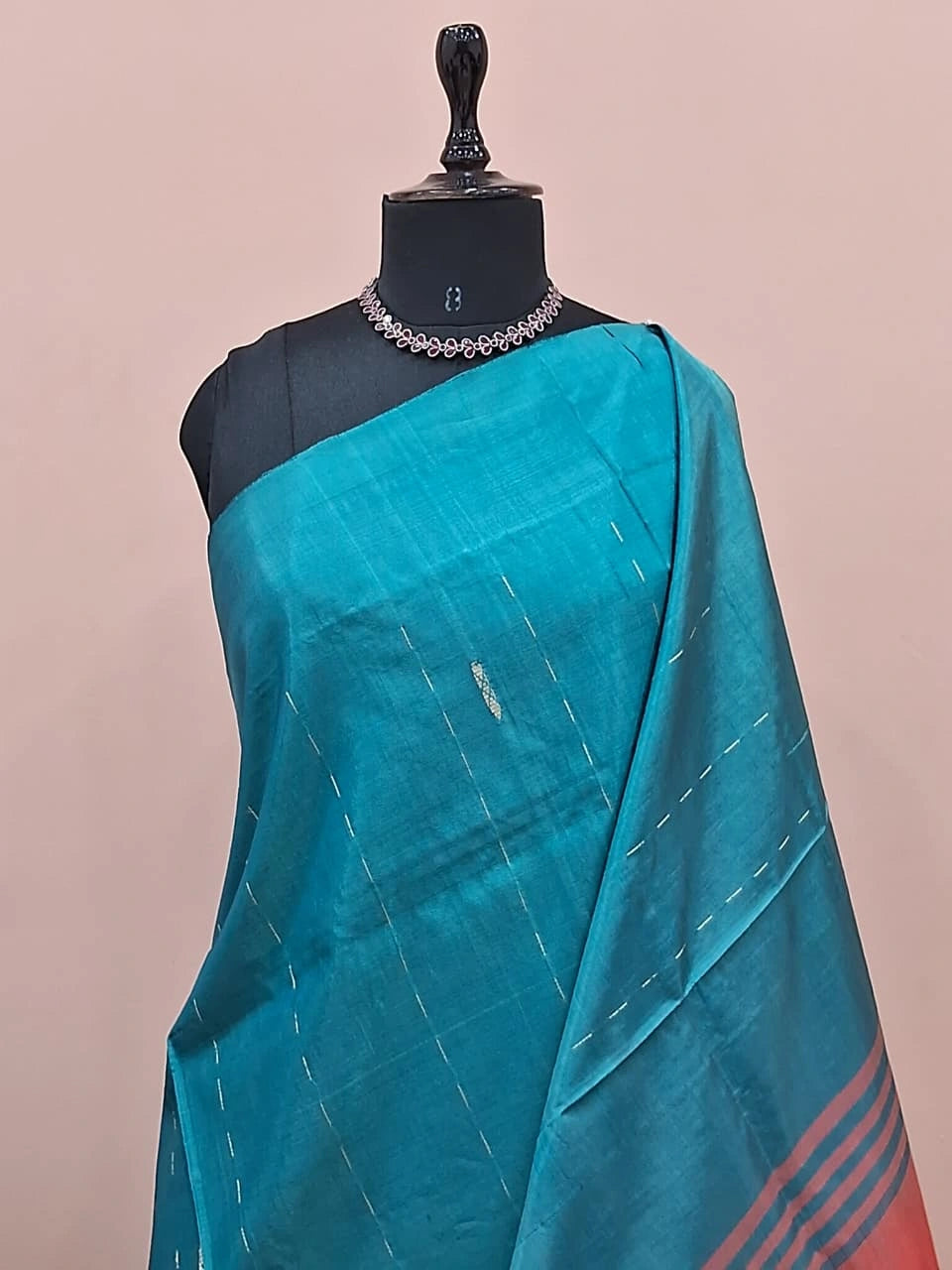 Ocean Blue handwoven banana silk saree 1
