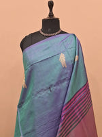 Dual Shaded blue handwoven pure banana silk saree 1