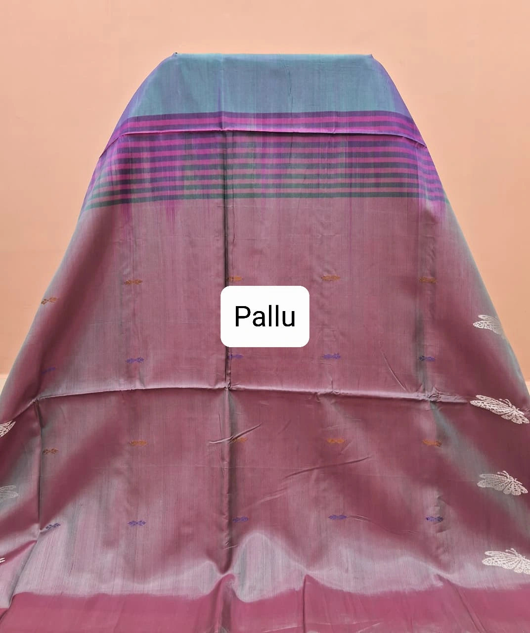 Dual Shaded blue handwoven pure banana silk saree Pallu