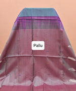 Dual Shaded blue handwoven pure banana silk saree Pallu