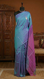 Dual Shaded blue handwoven pure banana silk saree