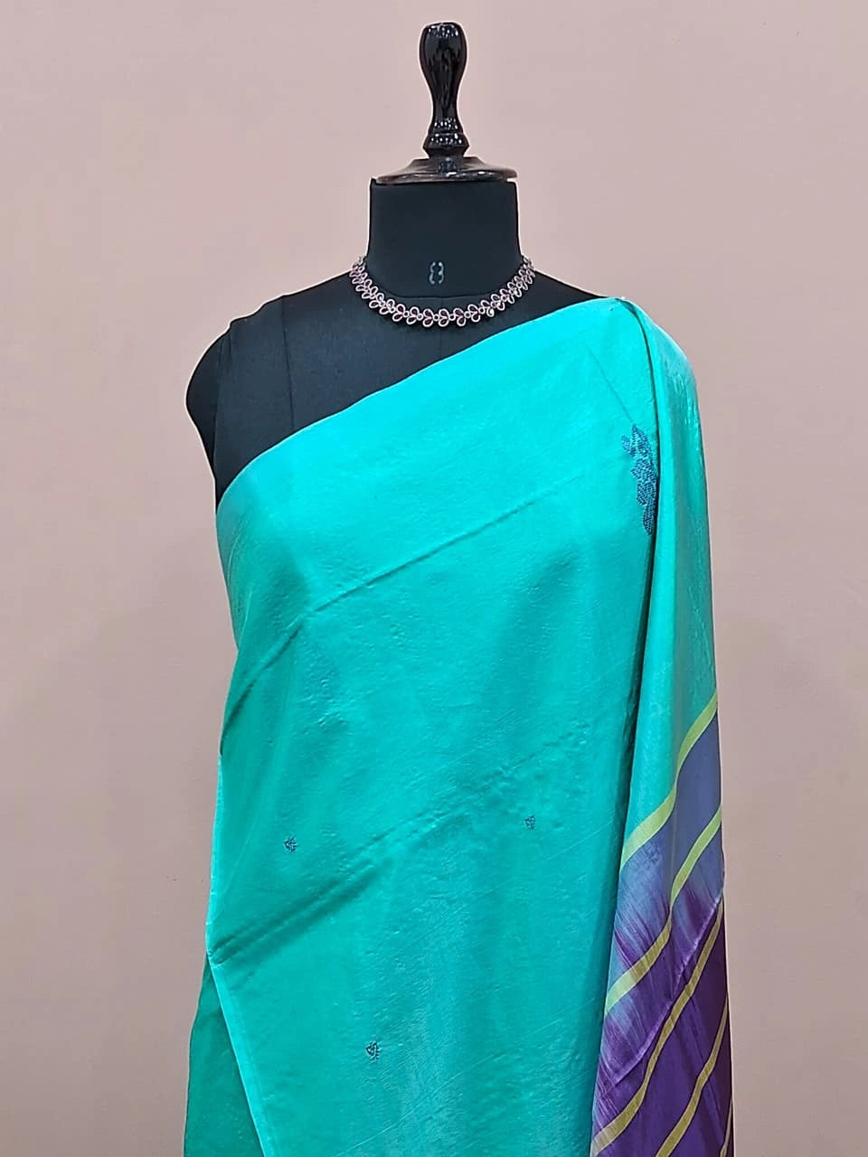 Seafoam green hand-woven banana silk saree 1