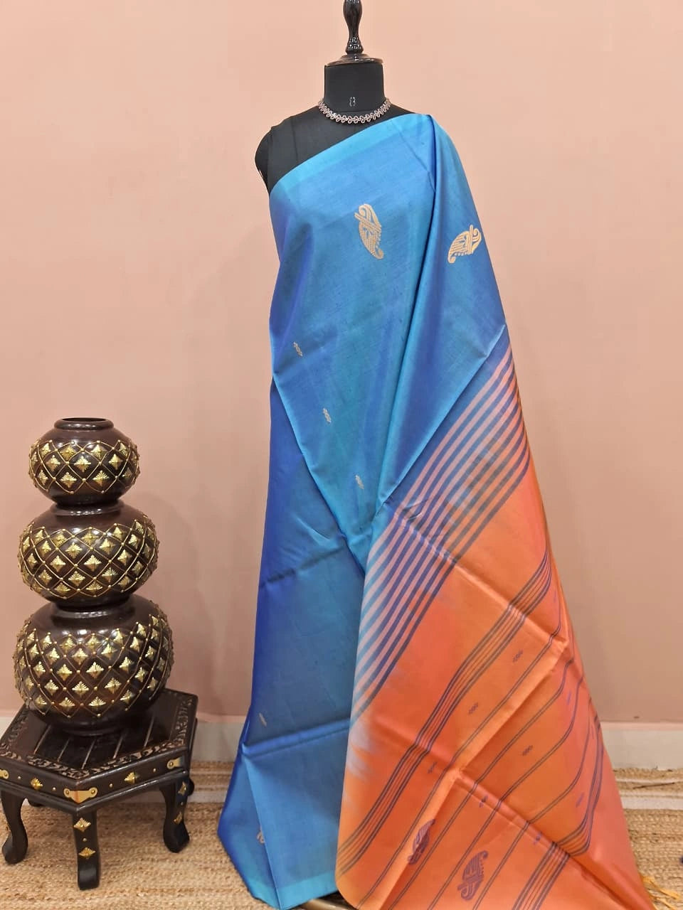 Happy blue handwoven banana silk saree