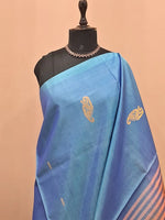 Happy blue handwoven banana silk saree 1
