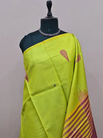 Lime green handwoven banana silk saree 1