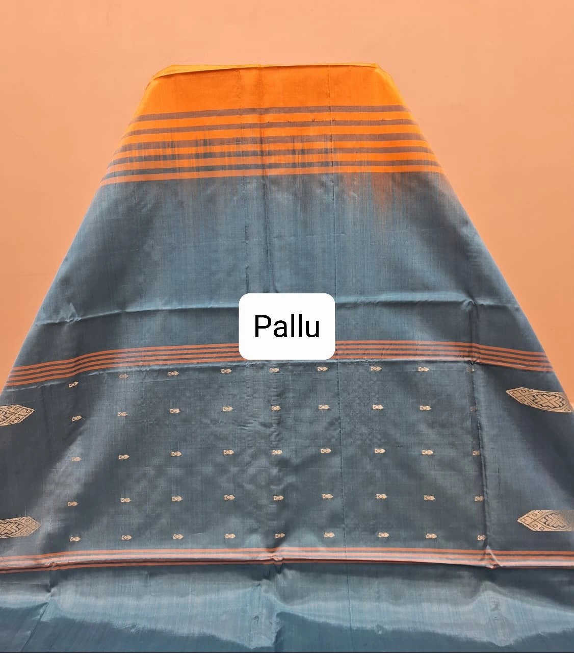 Orange handwoven banana silk saree  Pallu