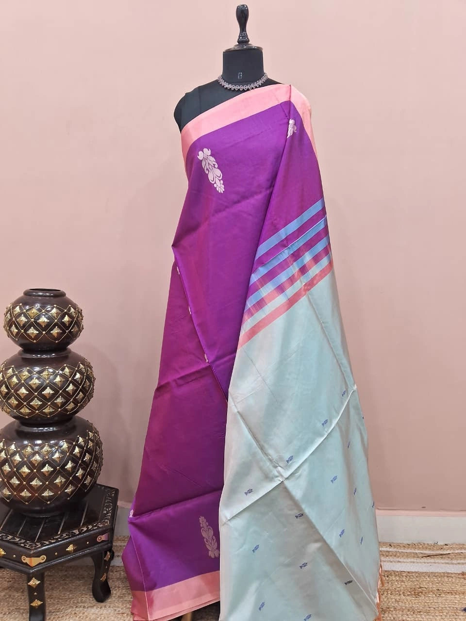Magenta handwoven banana silk saree 