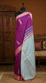 Magenta handwoven banana silk saree 
