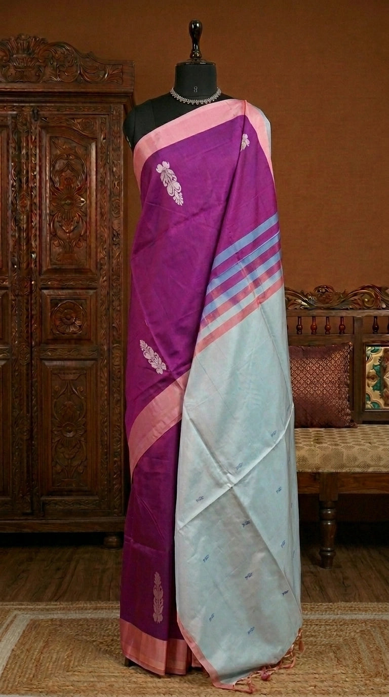 Magenta handwoven banana silk saree 