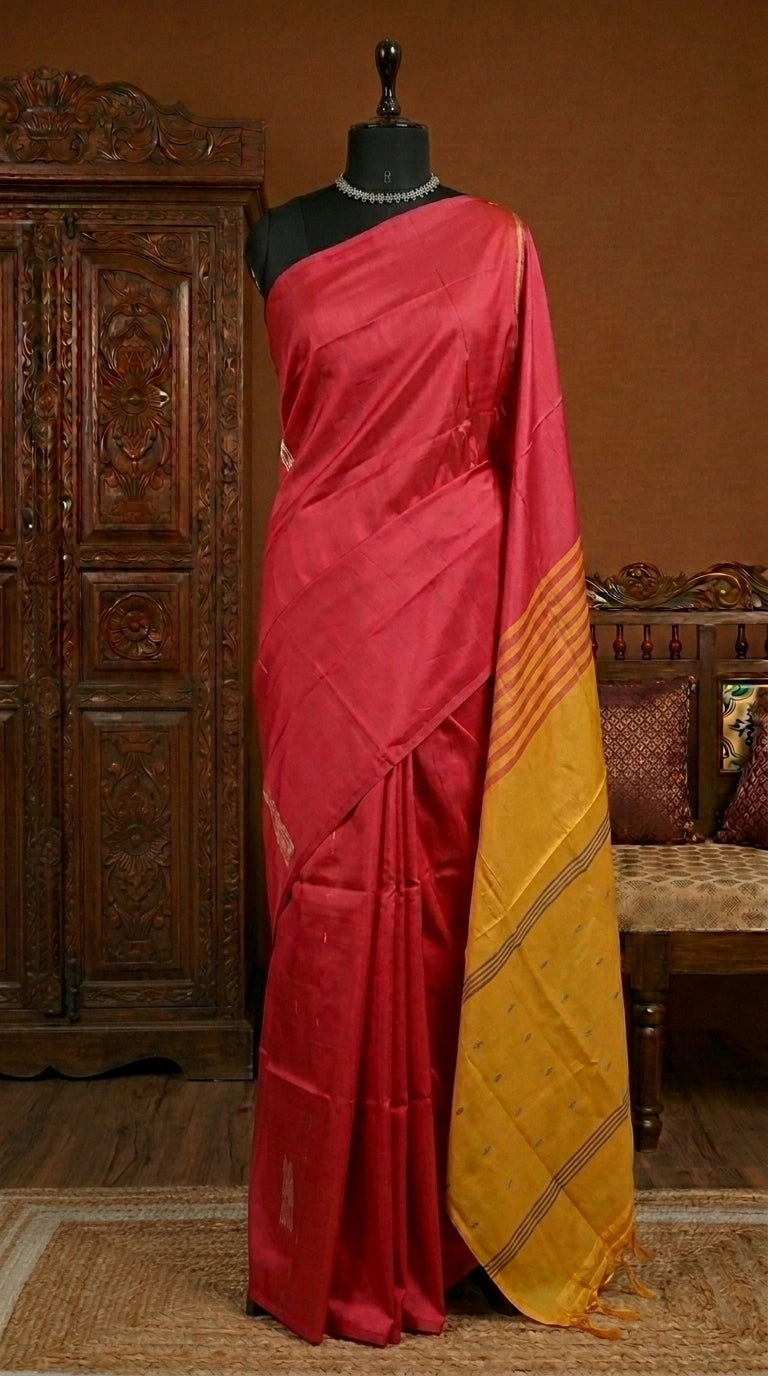 Cardinal red handwoven banana silk saree